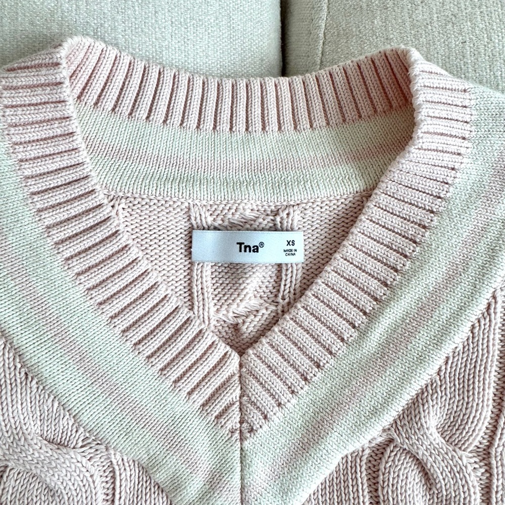 Aritzia TNA Varsity Cable-Knit Cropped Sweater β XS - Picture 2 of 9